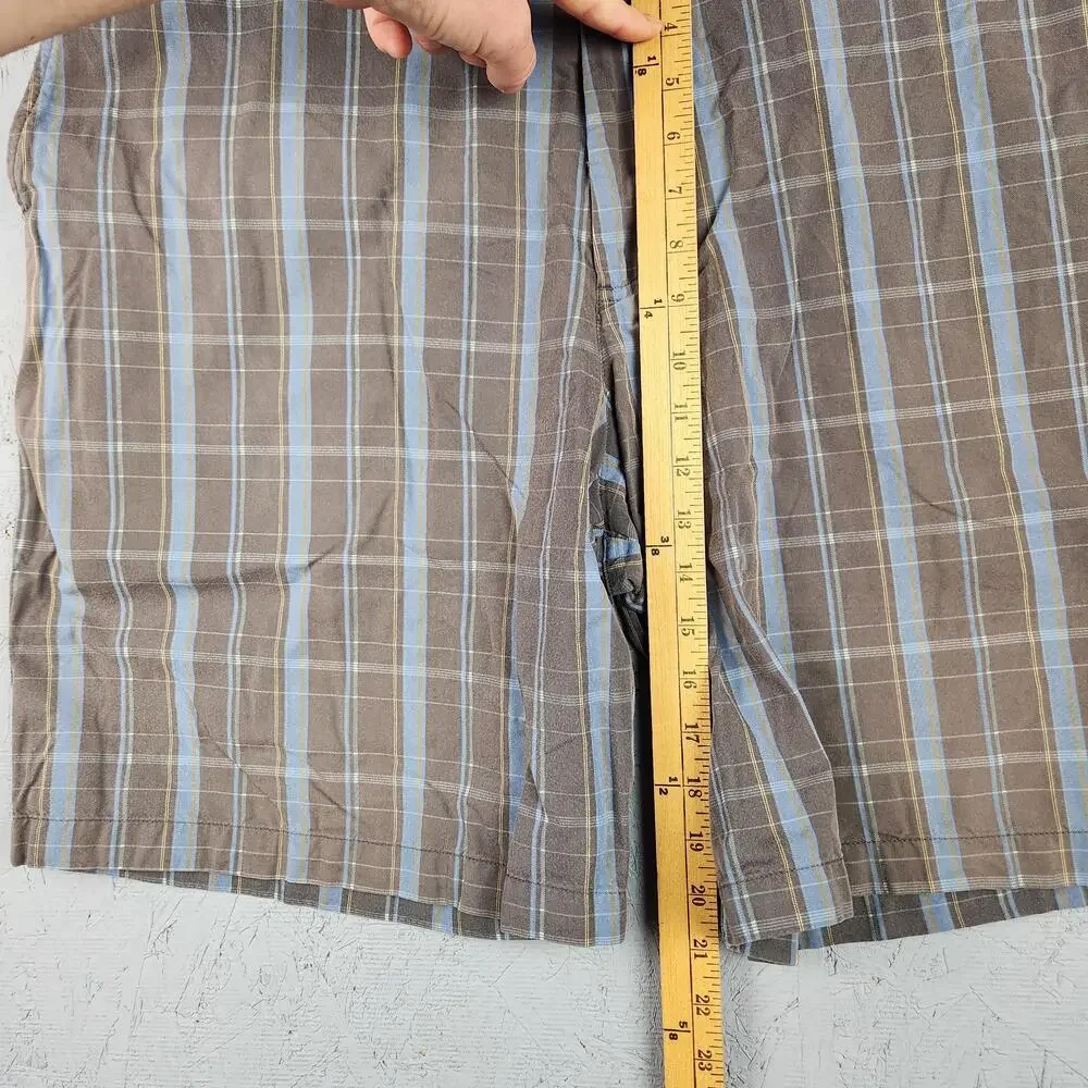 Vintage Nike Golf Shorts Mens 40 Brown Blue Plaid Performance Lightweight Logo